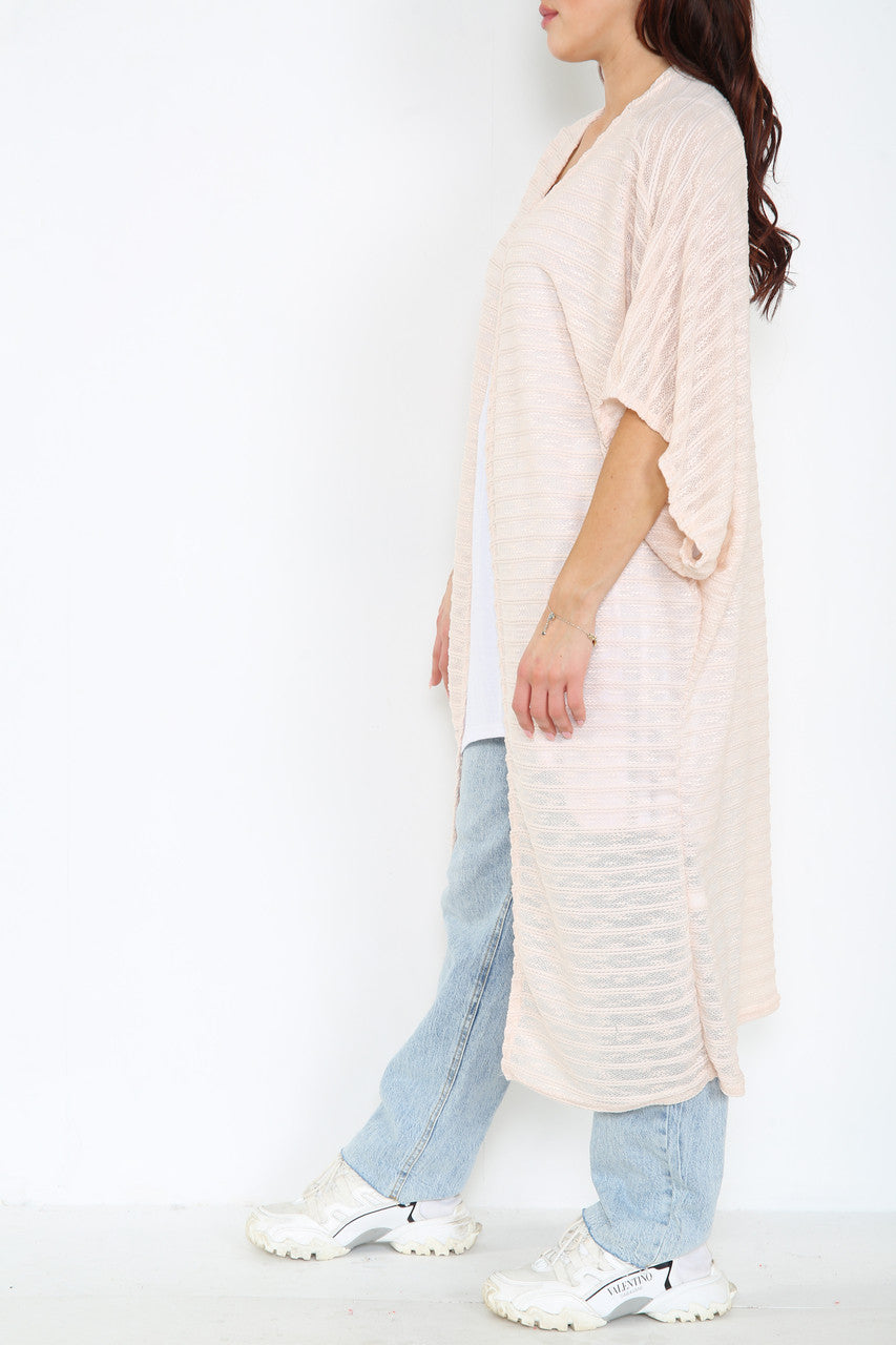 Ladies Burnout Slub Kimono Style Cardigan Light Pink