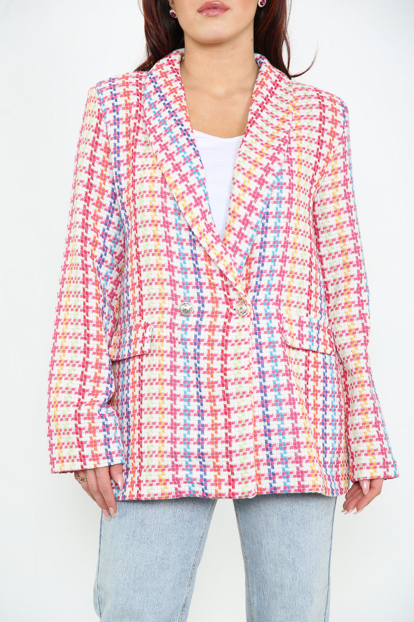 Dames Kleurrijke Tweed Blazer Cerise