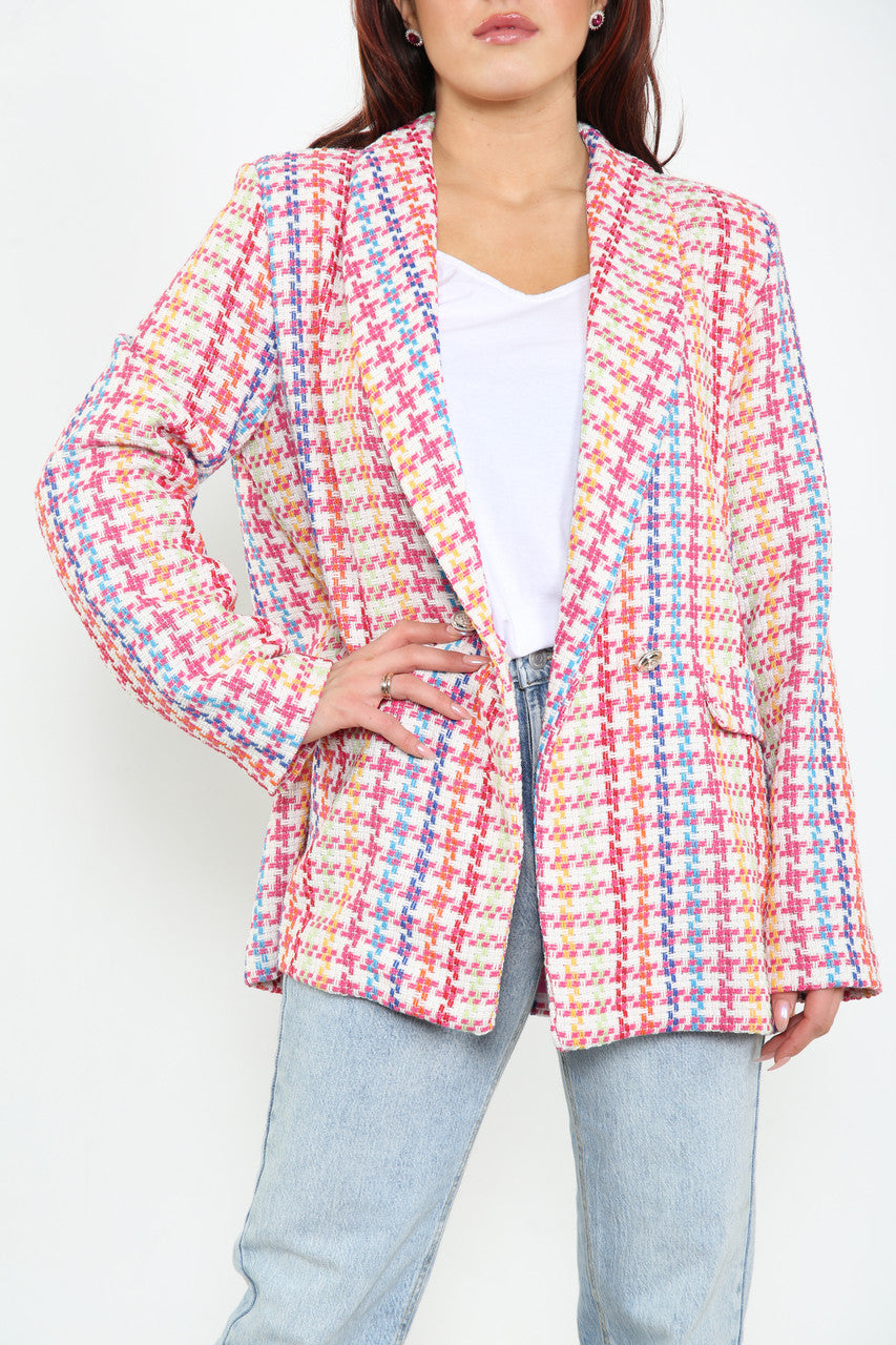 Dames Kleurrijke Tweed Blazer Cerise