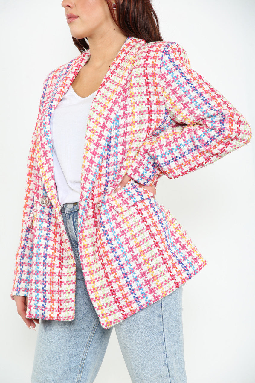 Dames Kleurrijke Tweed Blazer Cerise