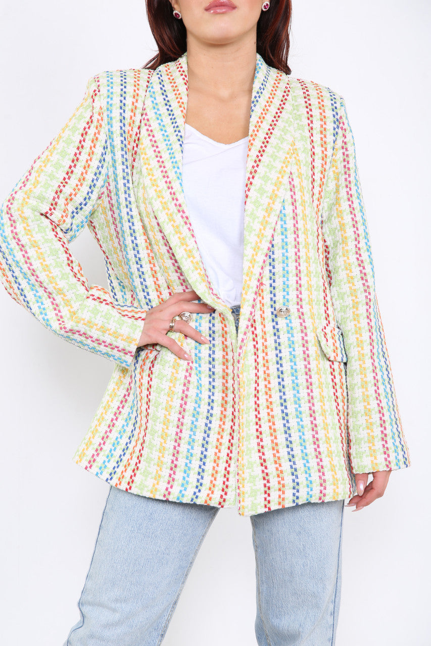 Ladies Colourful Tweed Blazer Lime