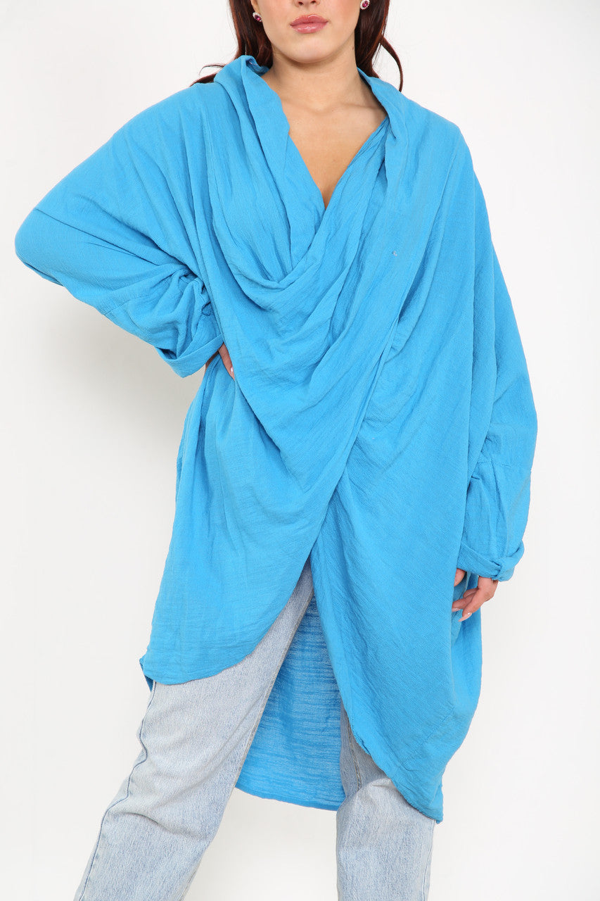 Dames Gedrapeerd Vest Top Turquoise