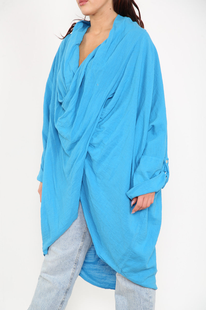 Dames Gedrapeerd Vest Top Turquoise