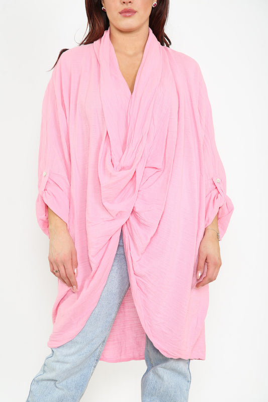 Ladies Draped Wrap Style Cardigan Top Pink