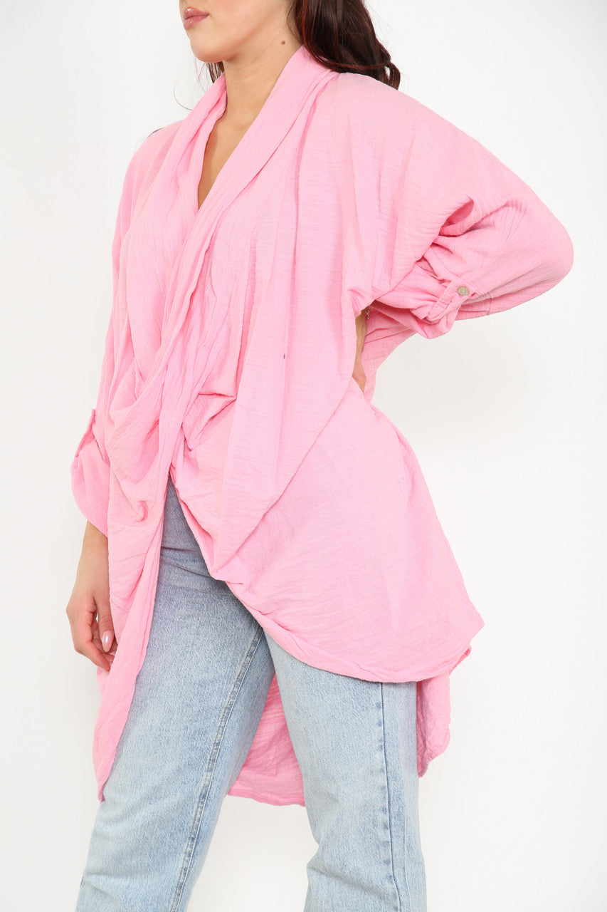 Dames Roze Vest Top met gedrapeerde wikkelstijl
