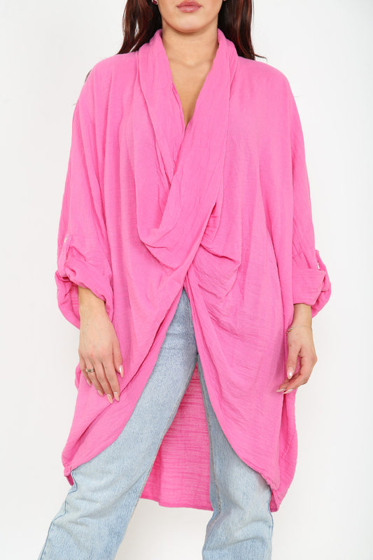 Ladies Draped Wrap Style Cardigan Top Cerise