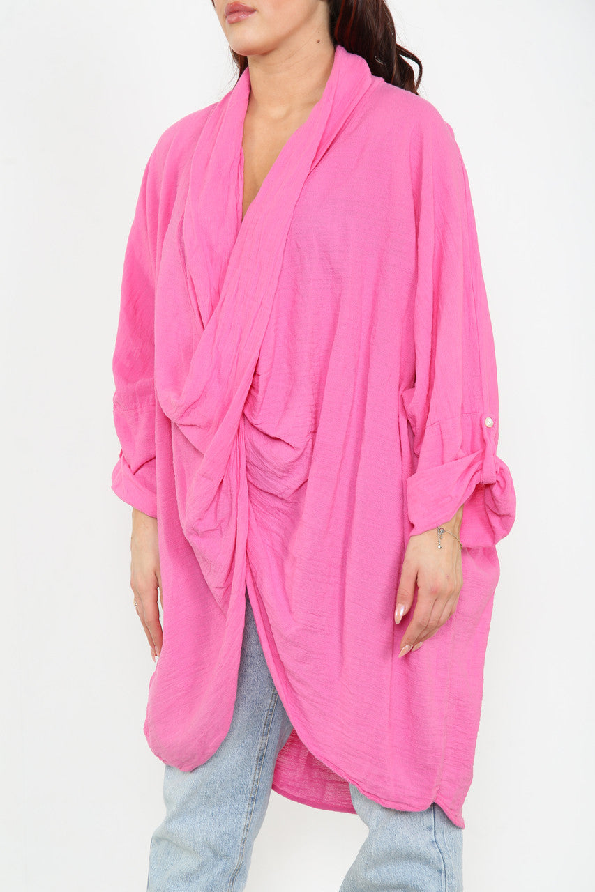 Ladies Draped Wrap Style Cardigan Top Cerise