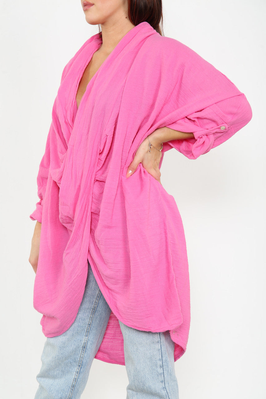 Ladies Draped Wrap Style Cardigan Top Cerise