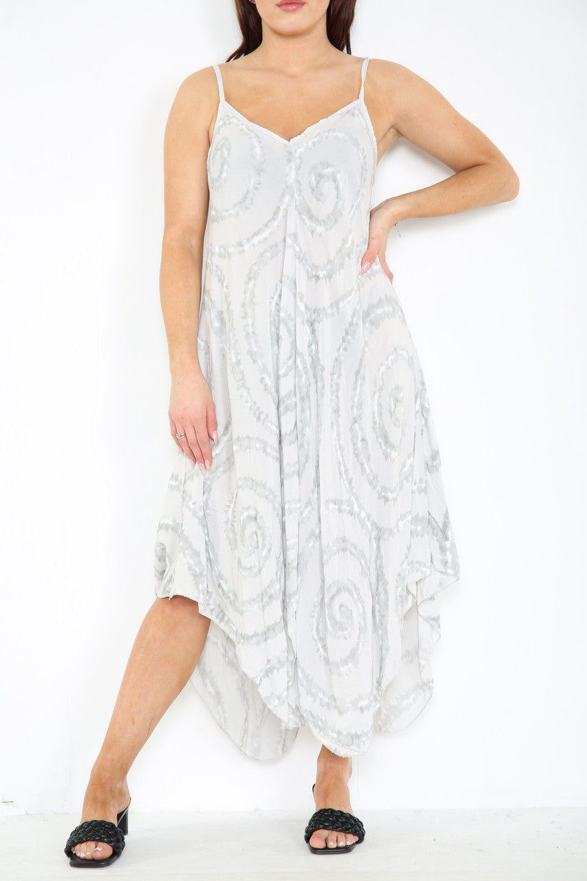 Ladies Tie Dye Swirl Print Strappy Dress Silver