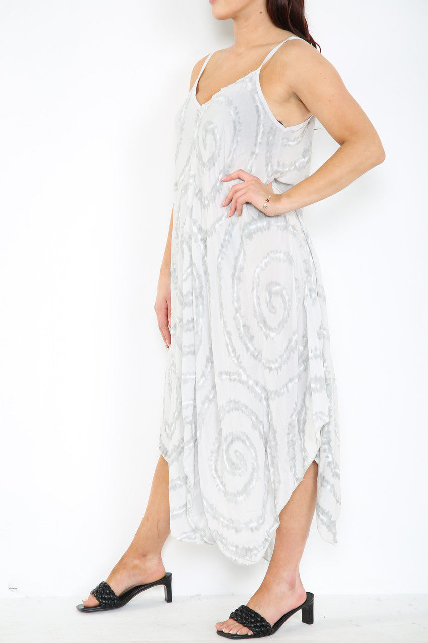 Ladies Tie Dye Swirl Print Strappy Dress Silver