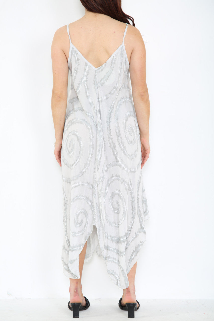 Ladies Tie Dye Swirl Print Strappy Dress Silver