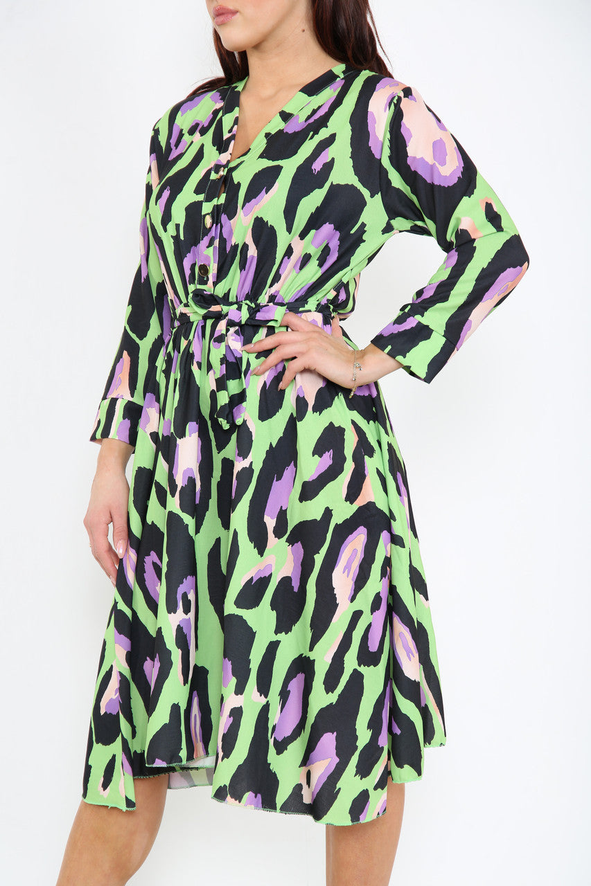 Dames kleurrijke jurk met dierenprint groen