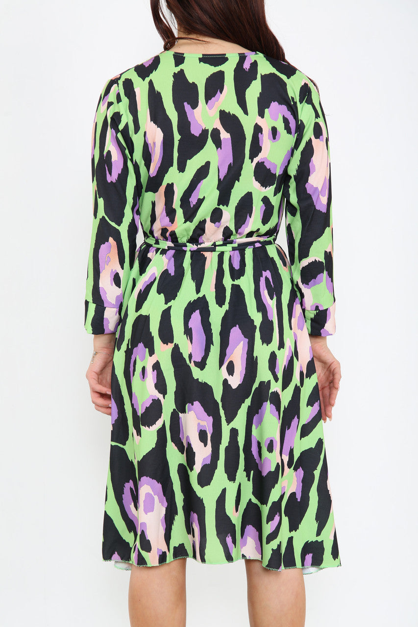 Dames kleurrijke jurk met dierenprint groen