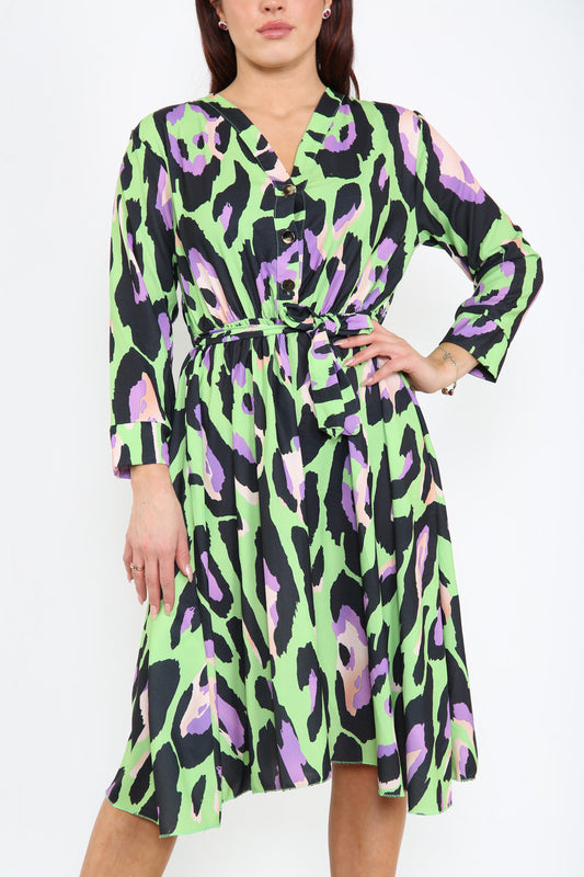 Dames kleurrijke jurk met dierenprint groen