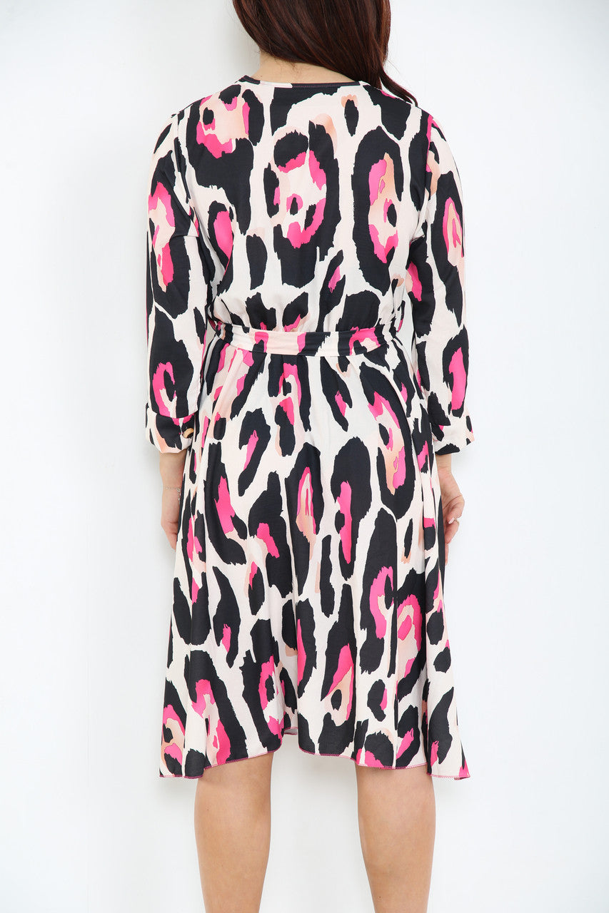 Ladies Colourful Animal Print Dress Cerise