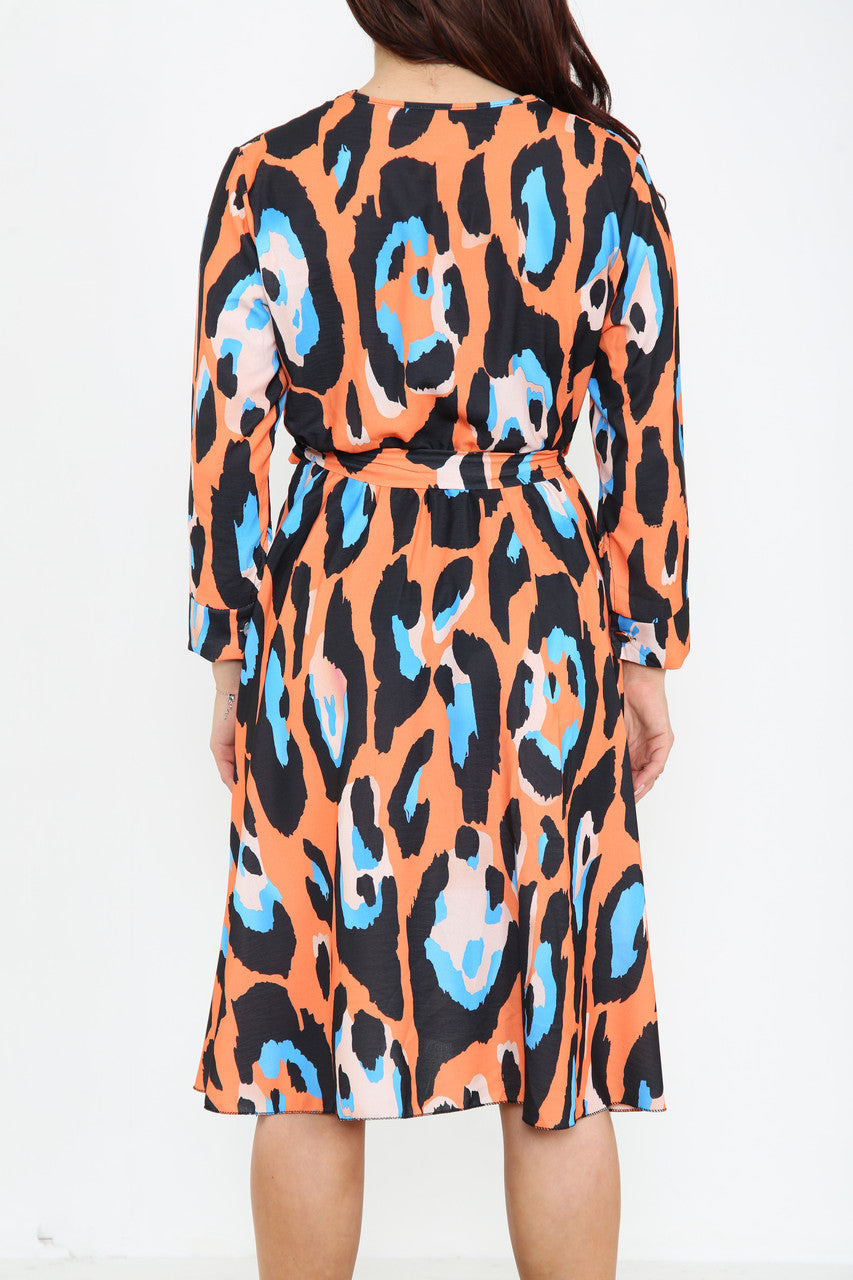 Ladies Colourful Animal Print Dress Orange
