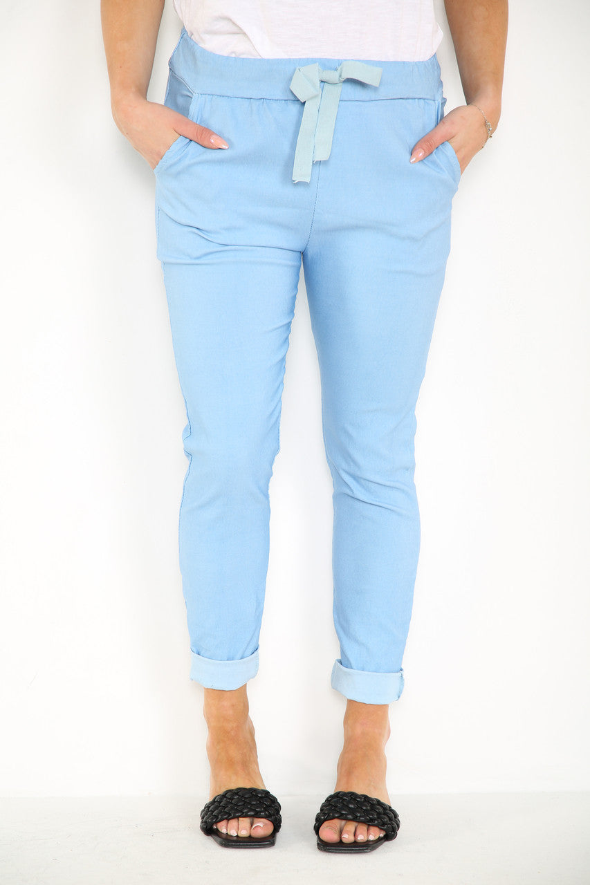 Ladies Plain Magic Trousers Light Blue Size 3