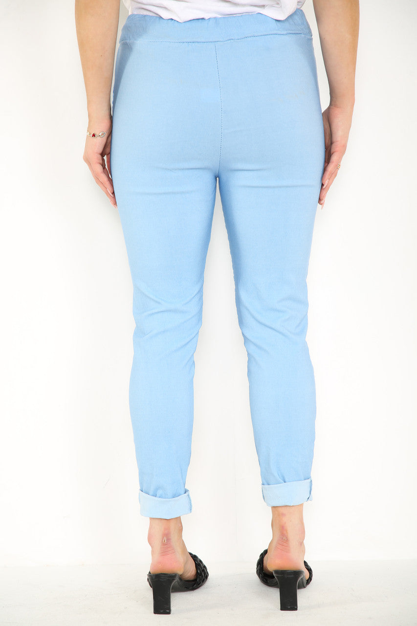 Ladies Plain Magic Trousers Light Blue Size 3