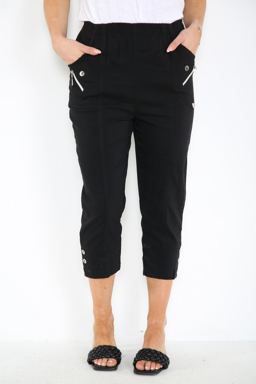 CAPRI CROPPED STRETCH CHERRY BERRY TROUSERS BLACK