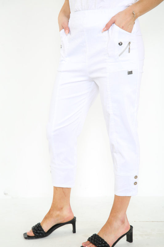 CAPRI CROPPED STRETCH CHERRY BERRY TROUSERS WHITE