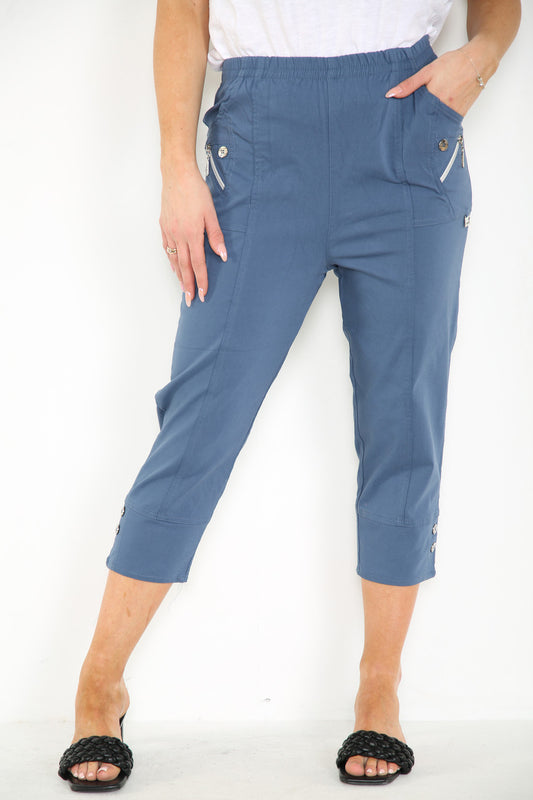 CAPRI CROPPED STRETCH CHERRY BERRY TROUSERS DENIM