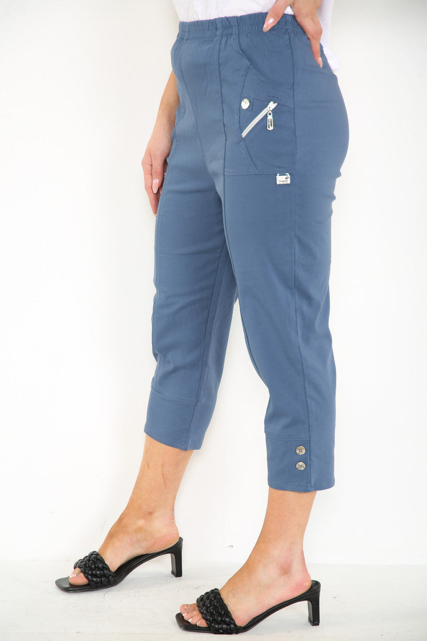 CAPRI CROPPED STRETCH CHERRY BERRY TROUSERS DENIM