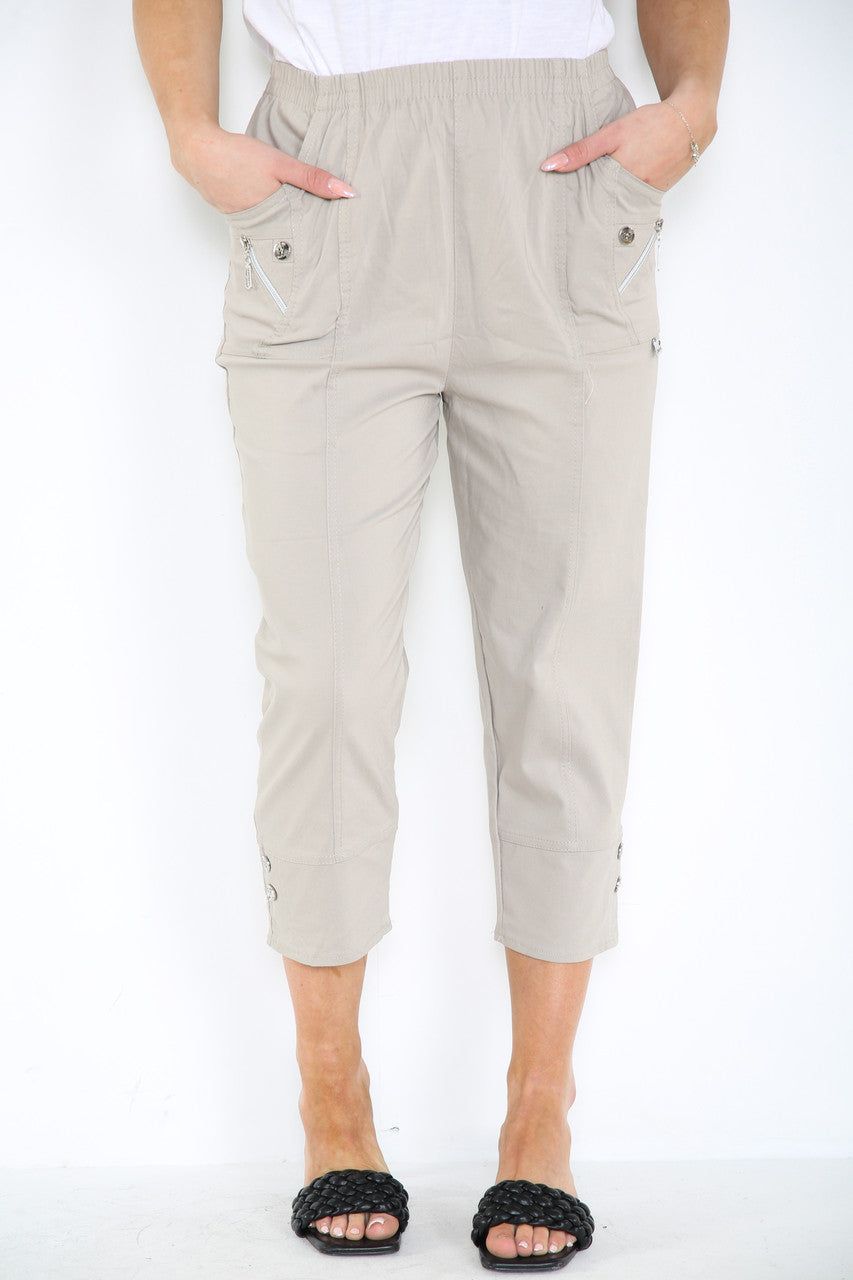 CAPRI CROPPED STRETCH CHERRY BERRY BROEK STONE