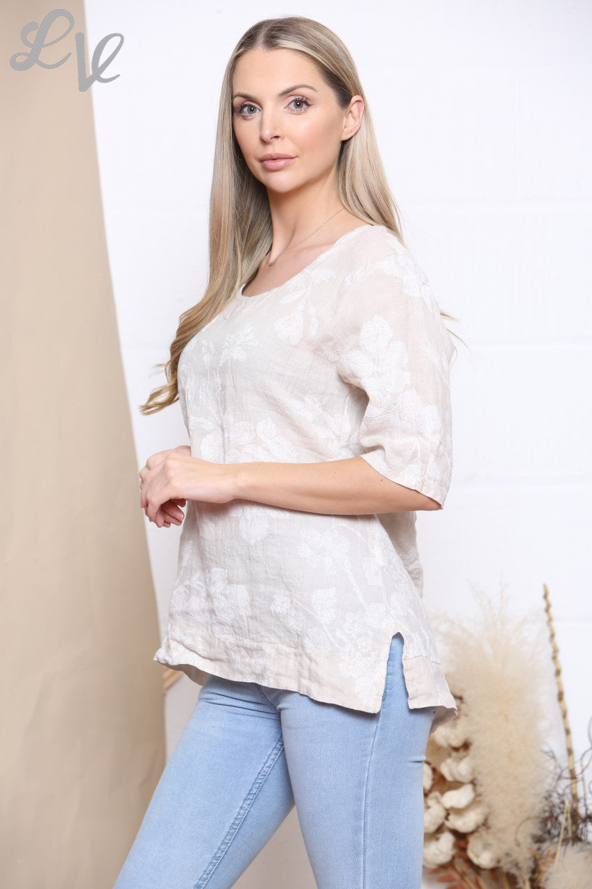 Ladies Floral Sketch Print Top Stone