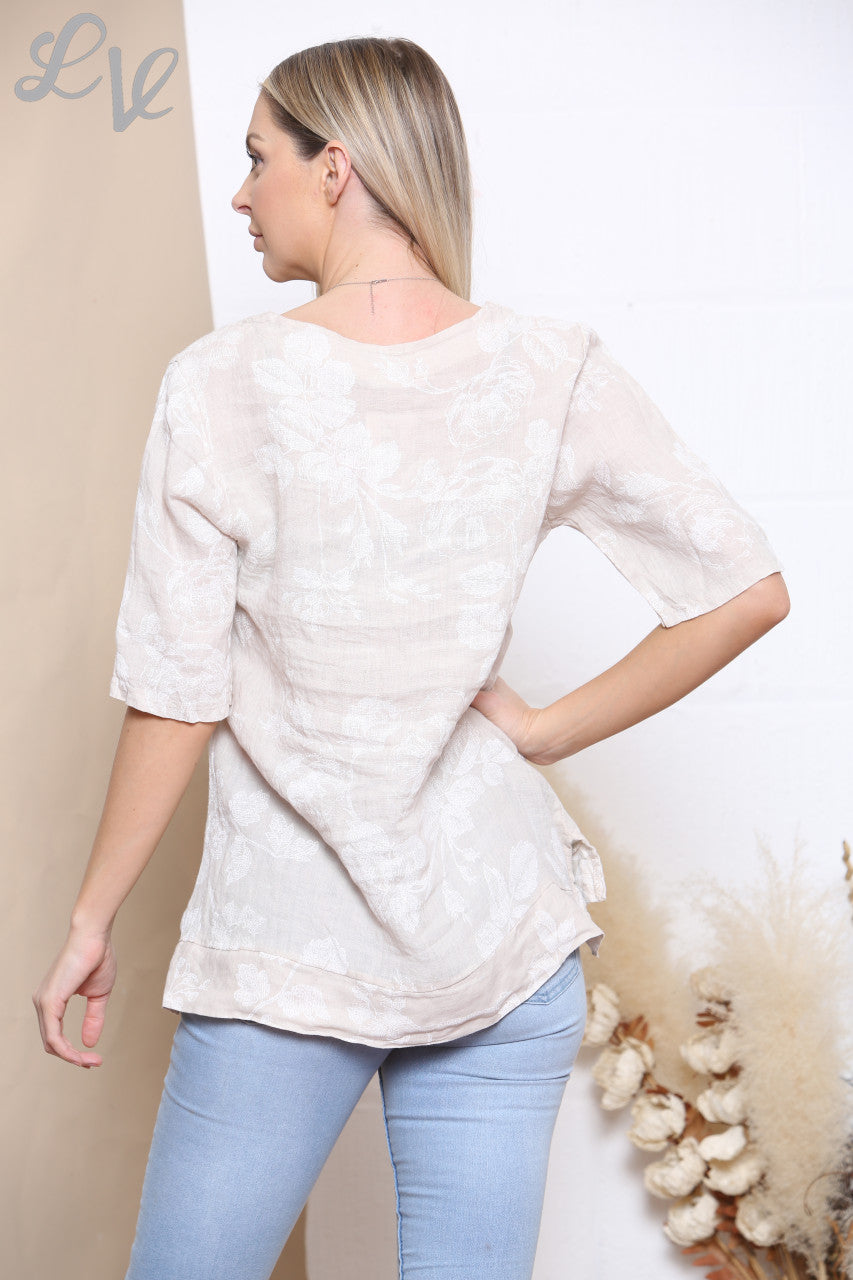 Ladies Floral Sketch Print Top Stone