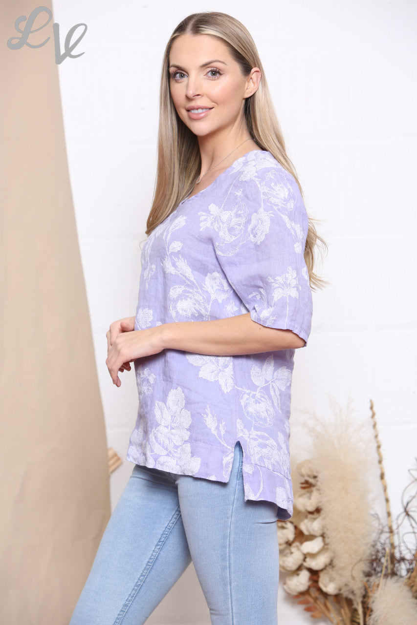 Ladies Floral Sketch Print Top Lilac