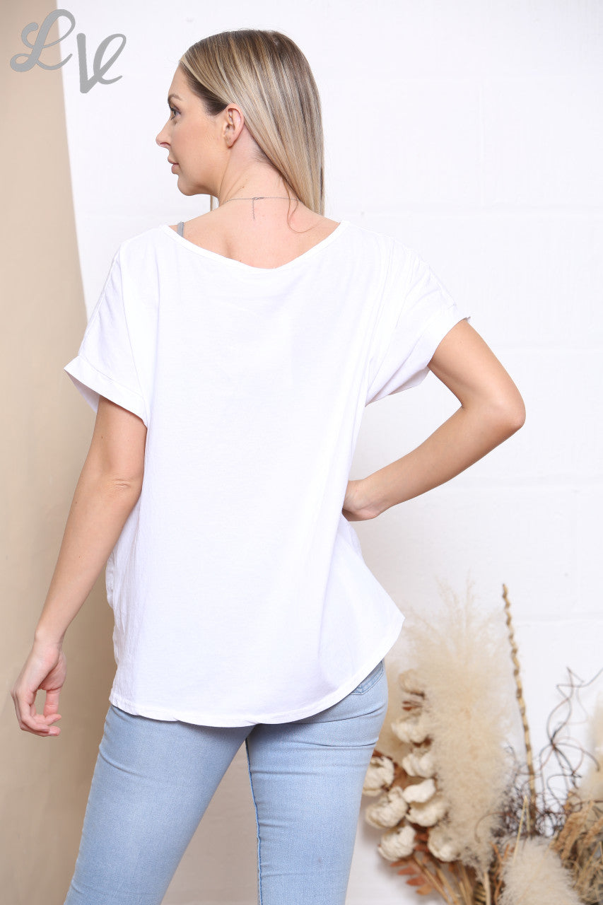 Ladies Sequin Flower Top White
