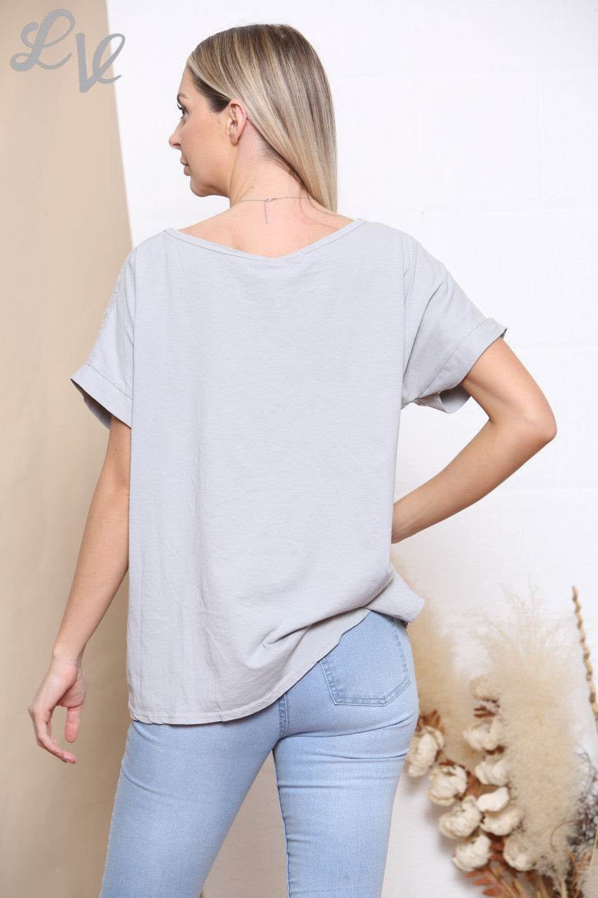 Ladies Sequin Flower Top Grey