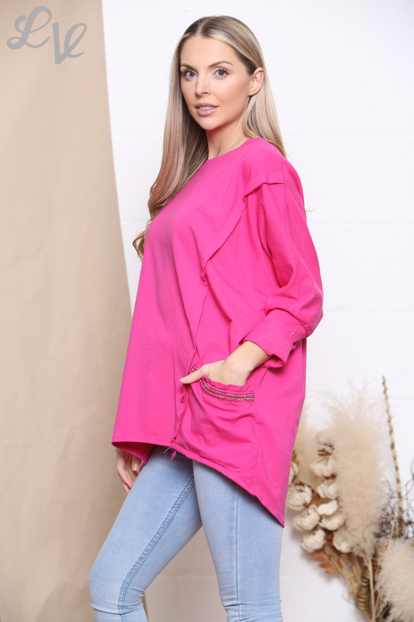 Dames Glitter Zak Sweatshirt Top Cerise