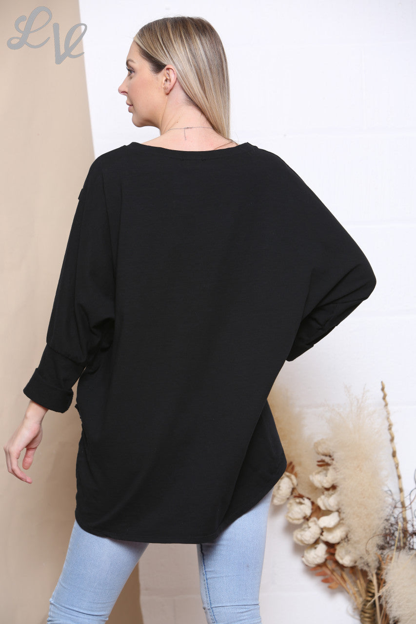 Dames Glitter Zak Sweatshirt Top Zwart