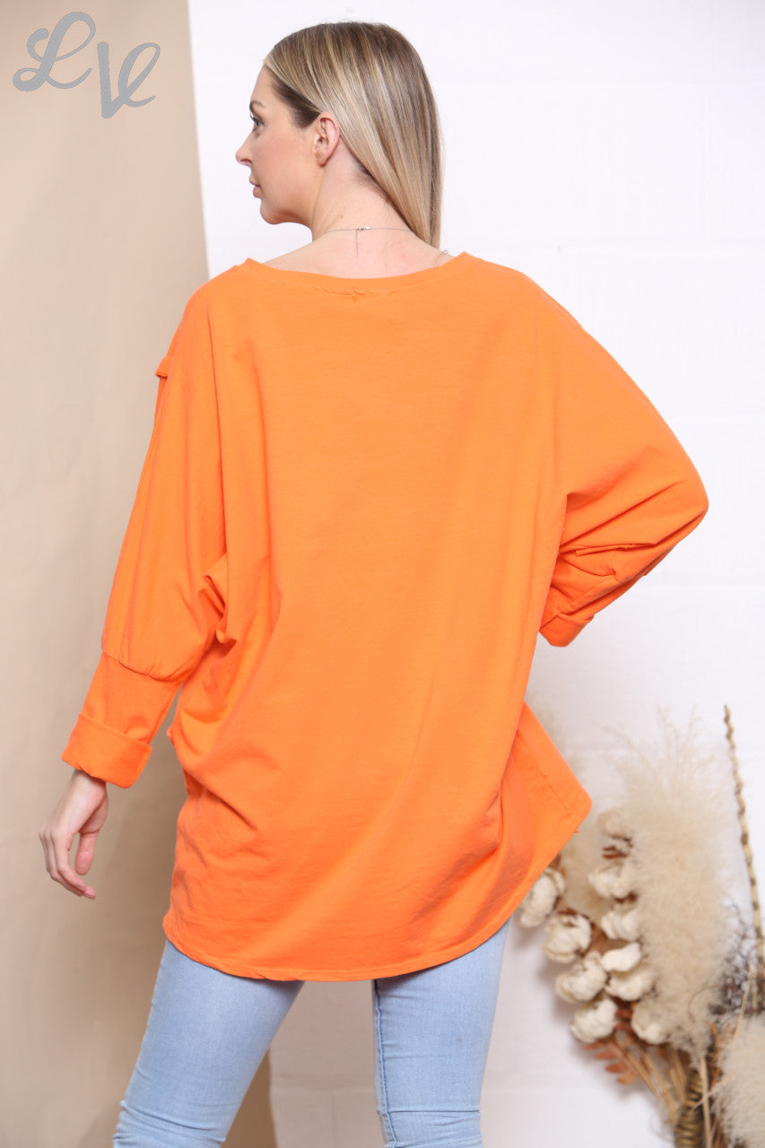 Ladies Glitter Pocket Sweatshirt Top Orange