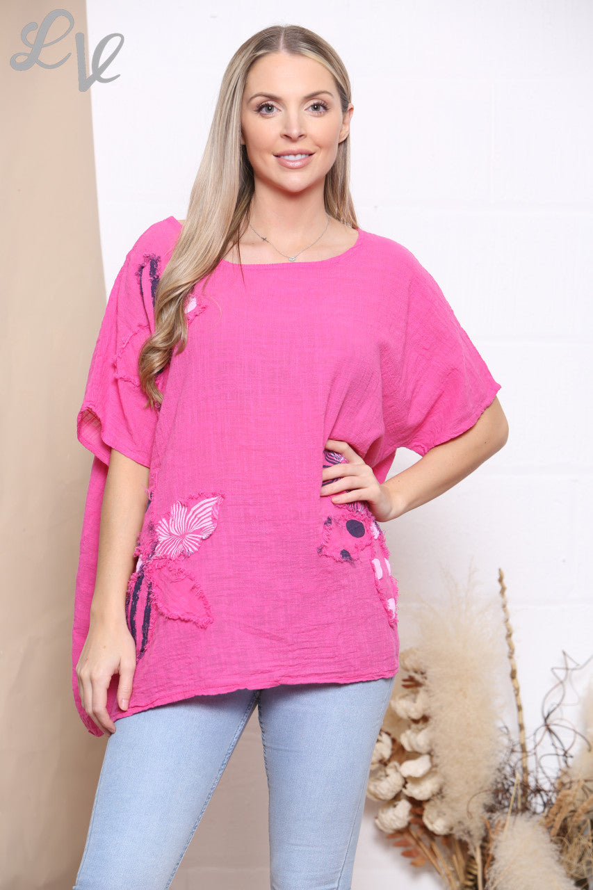 Ladies Floral Patchwork Top Cerise