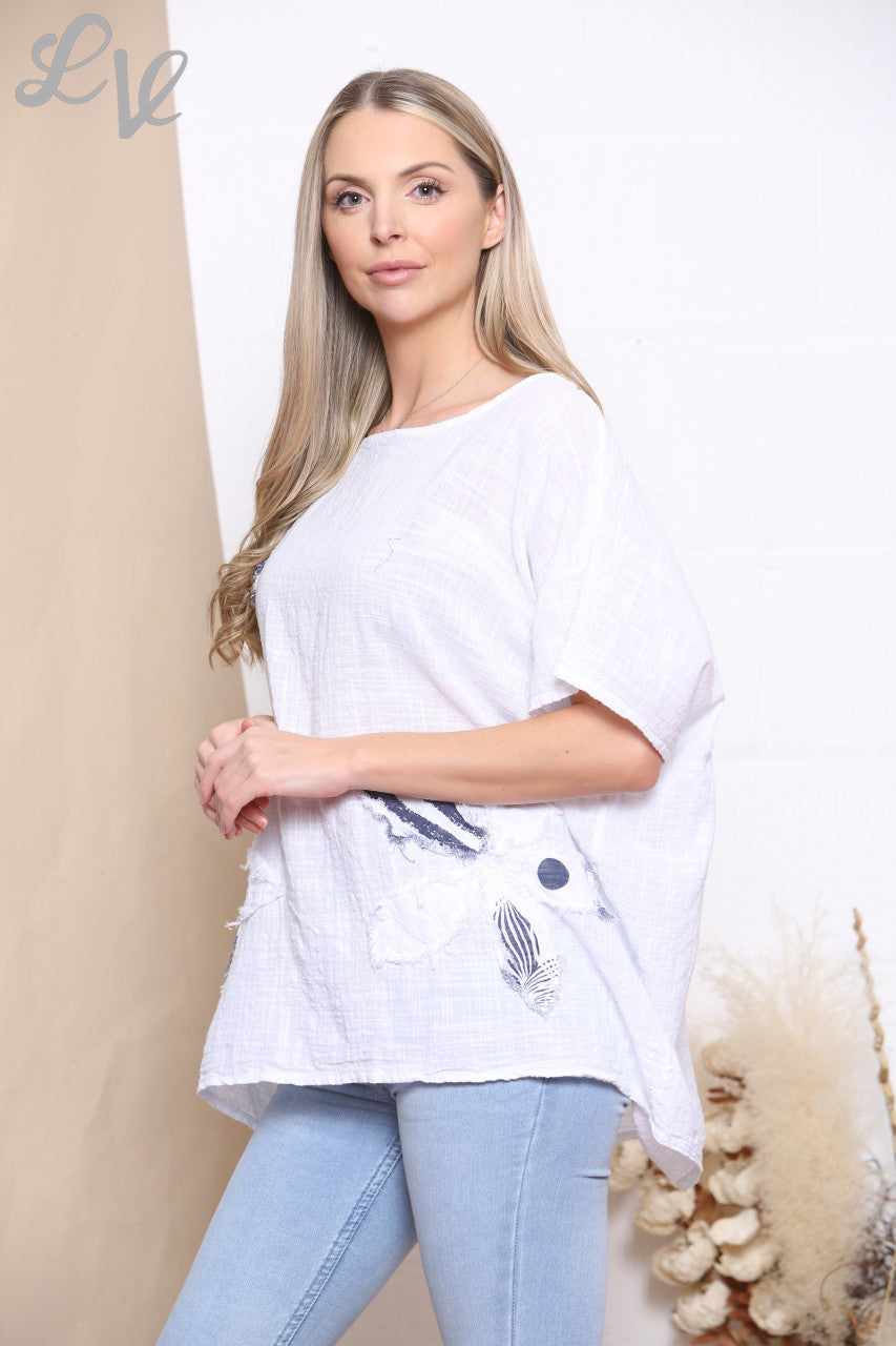 Ladies Floral Patchwork Top White
