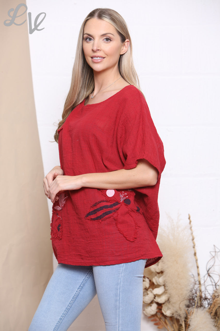 Ladies Floral Patchwork Top Red