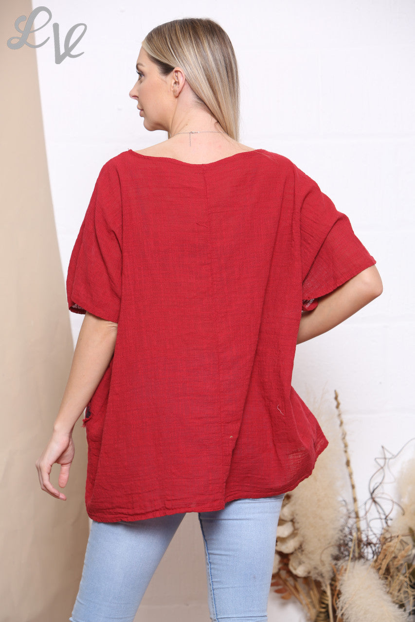 Ladies Floral Patchwork Top Red