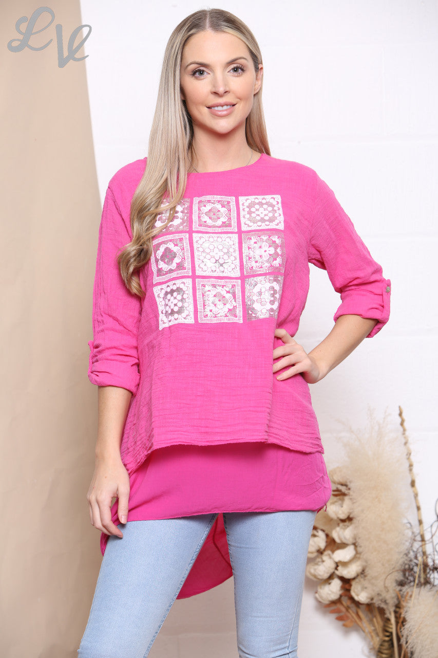 Dames Top Met Mozaïekprint Cerise