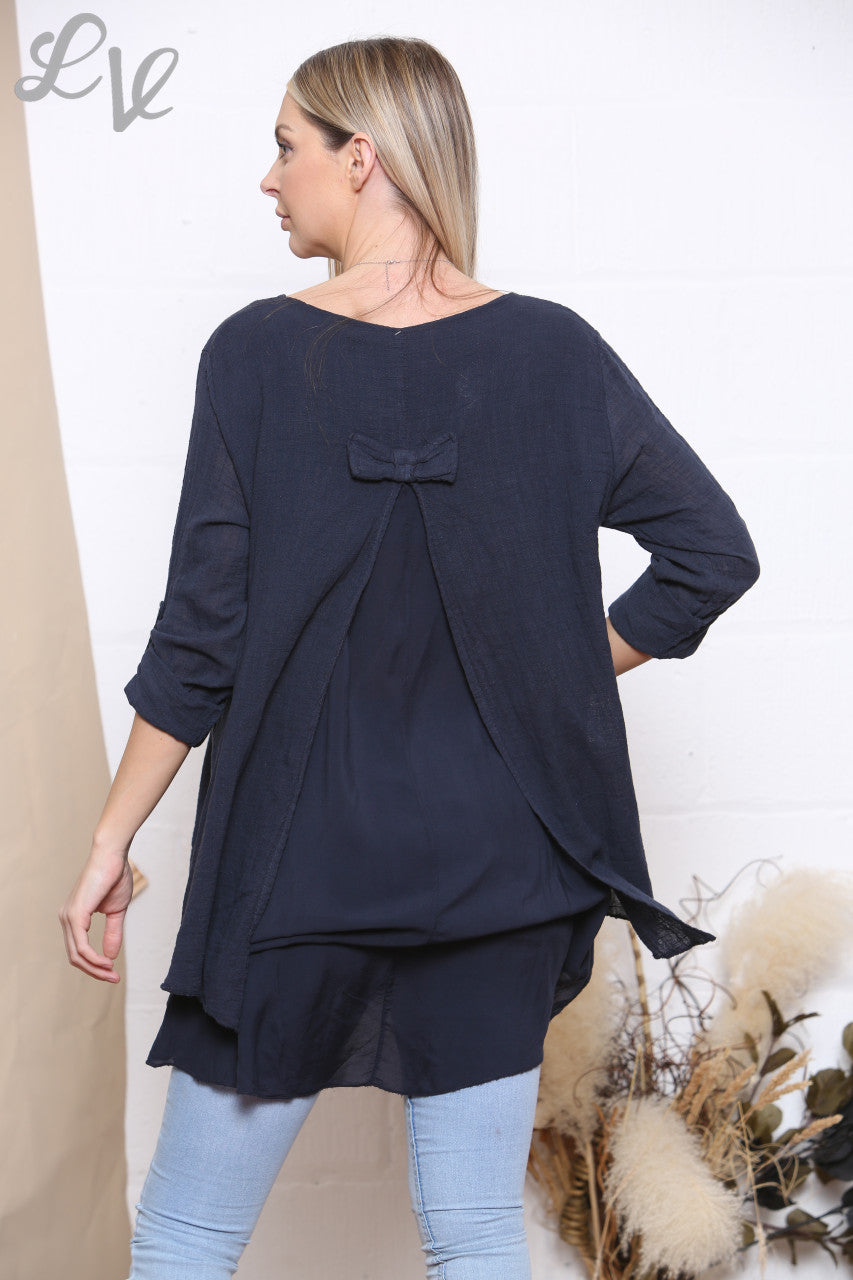 Dames Top met Mozaïekprint Marineblauw