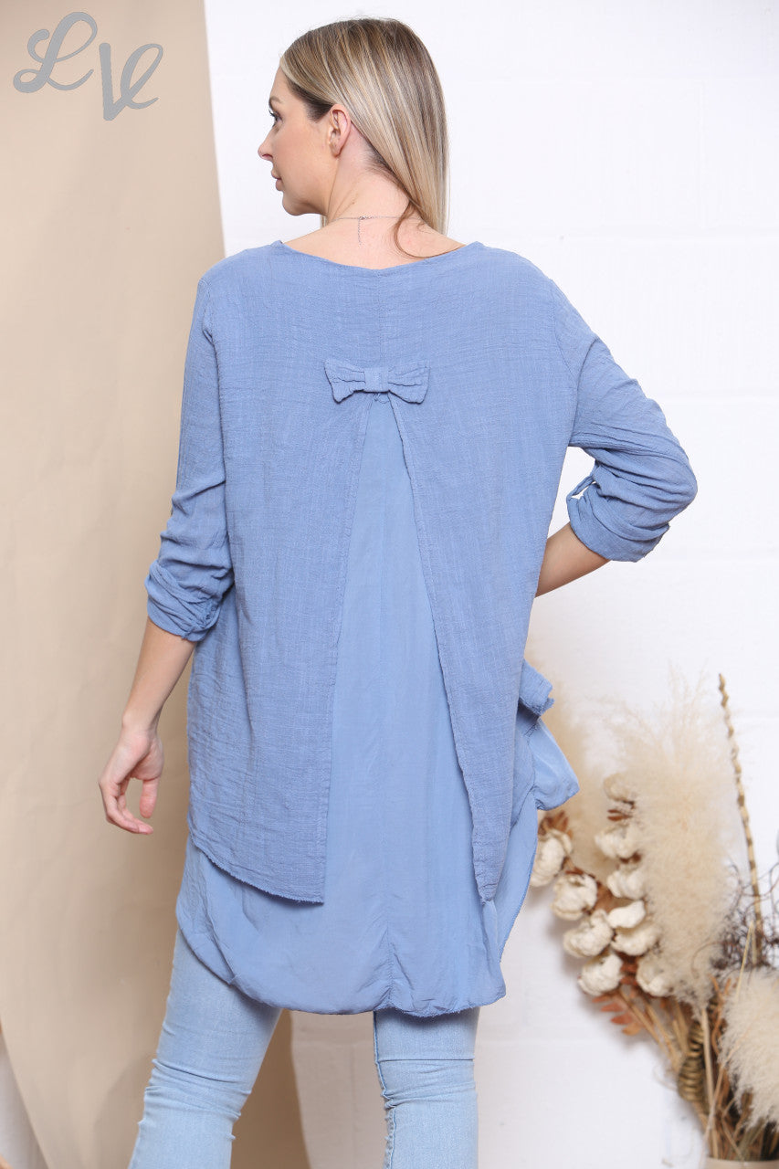 Dames Top Met Mozaïekprint Jeansstof