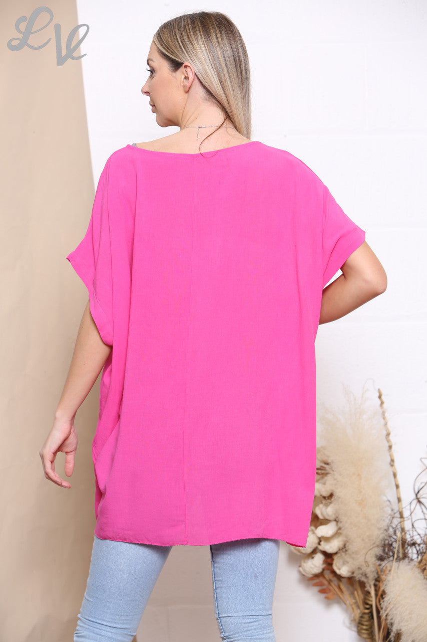 Dames Folie Bloemenprint Top Cerise