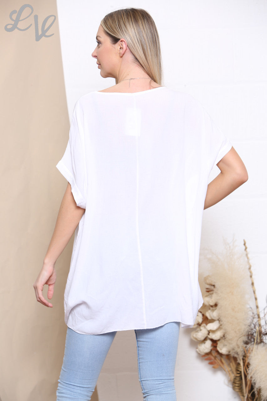 Ladies Foil Flowers Print Top White