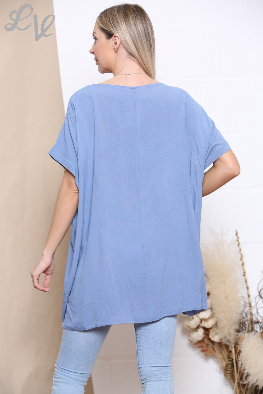 Ladies Foil Flowers Print Top Denim