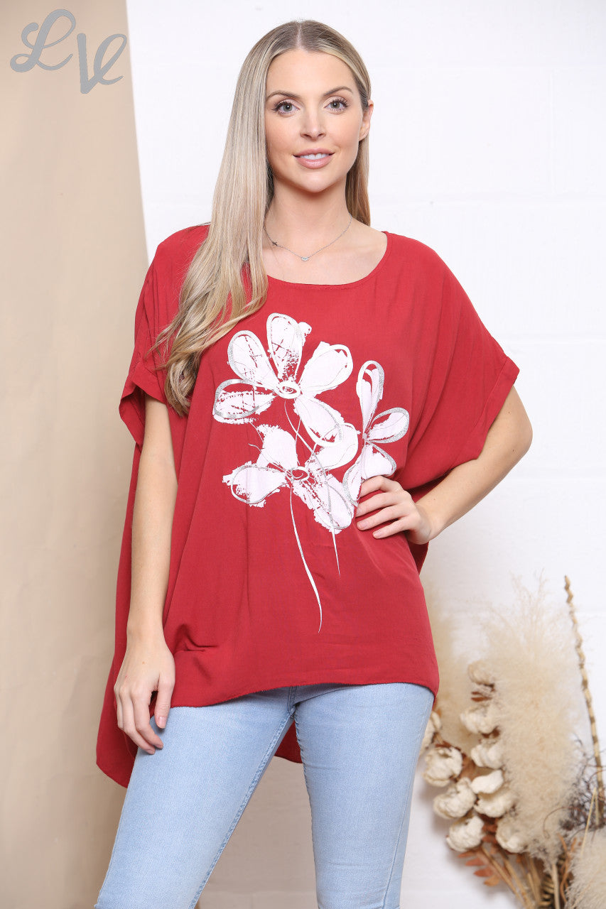 Damesfolie Bloemen Print Top Rood