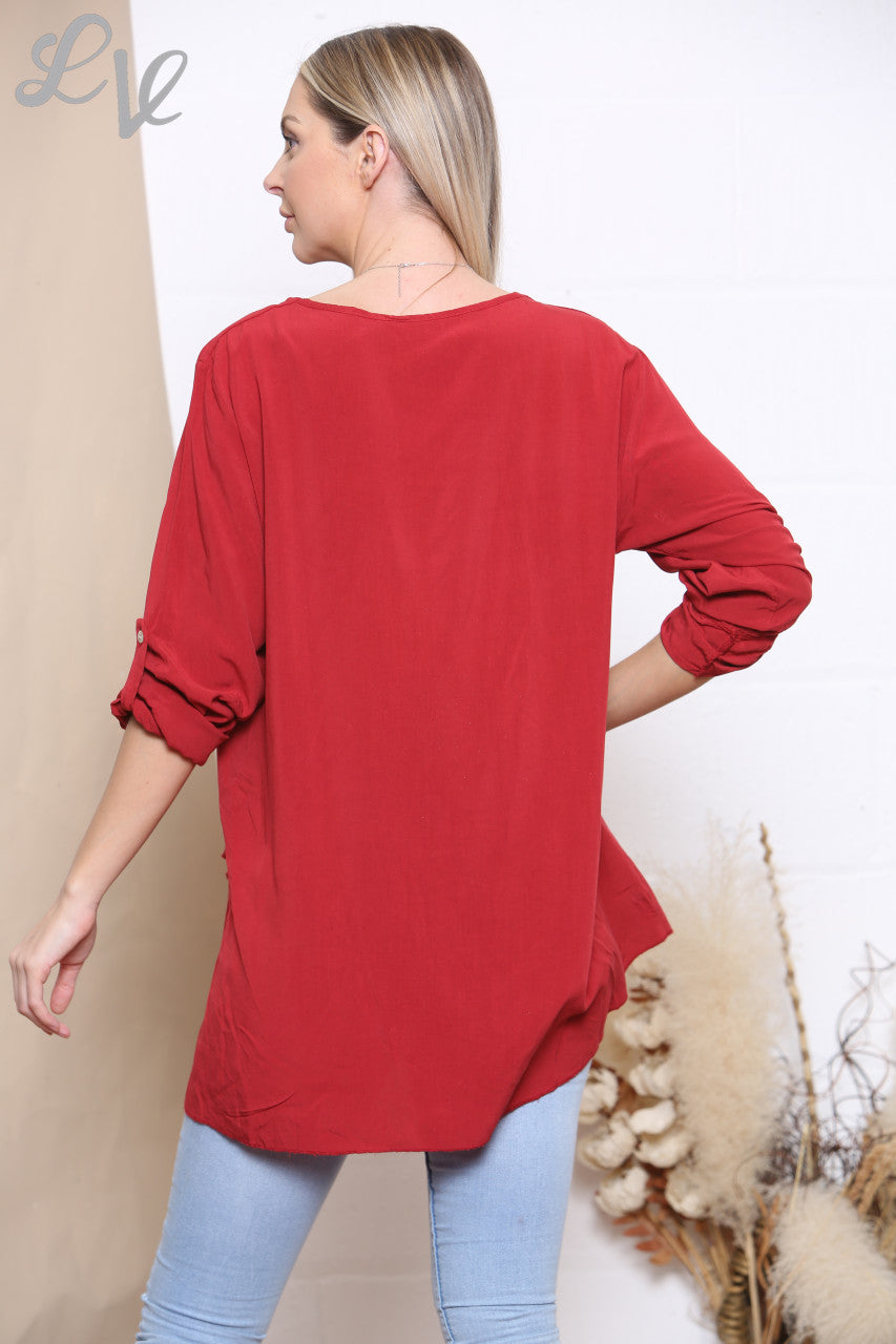 Dames top met foliebladprint rood