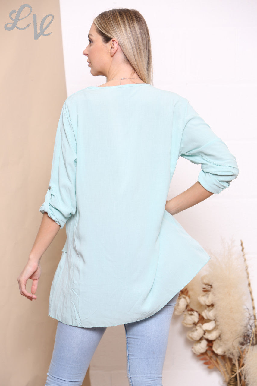 Ladies Foil Leaf Print Top Tiffany