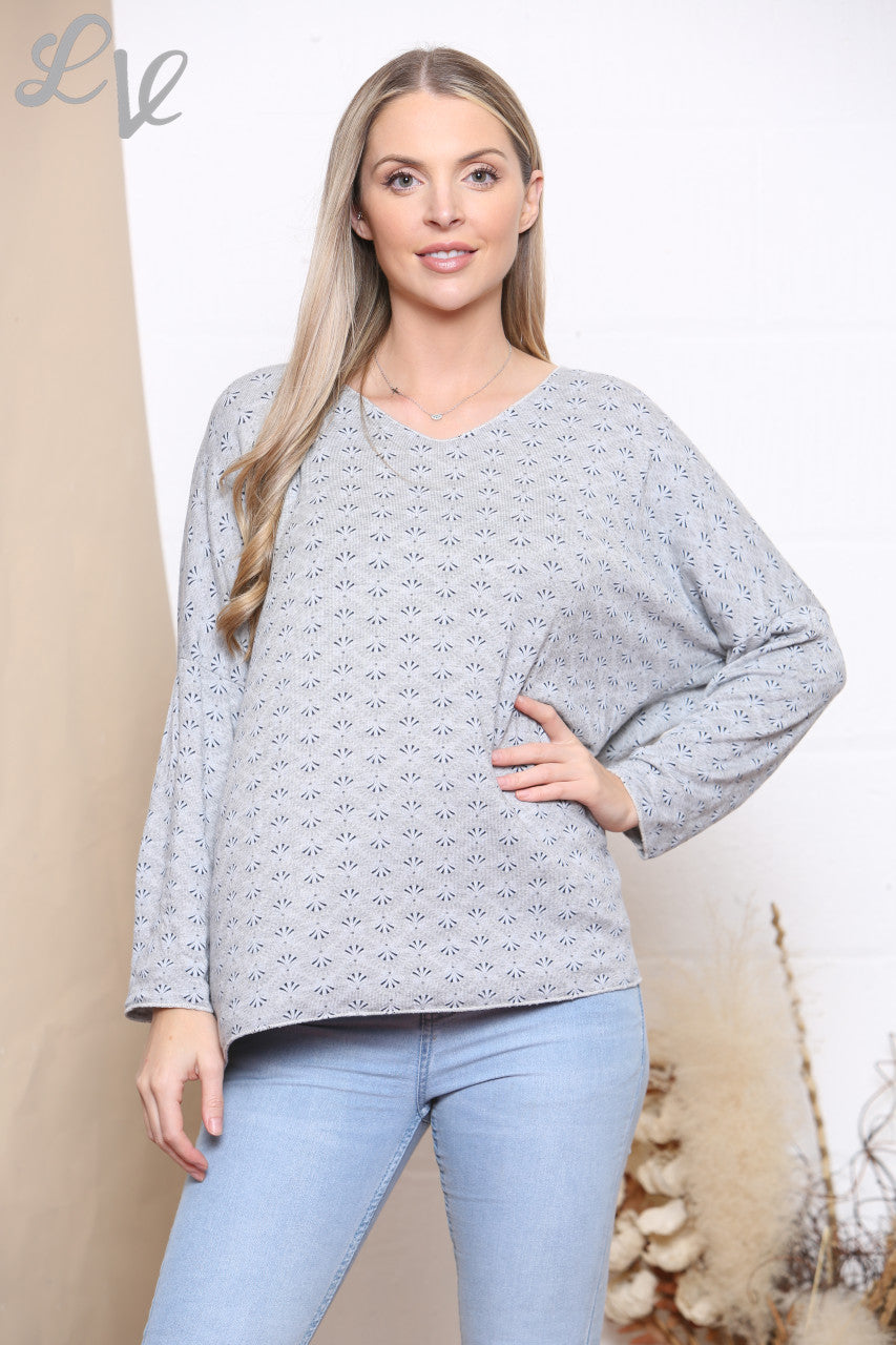 Dames fijngebreide trui met ditsy print, grijs