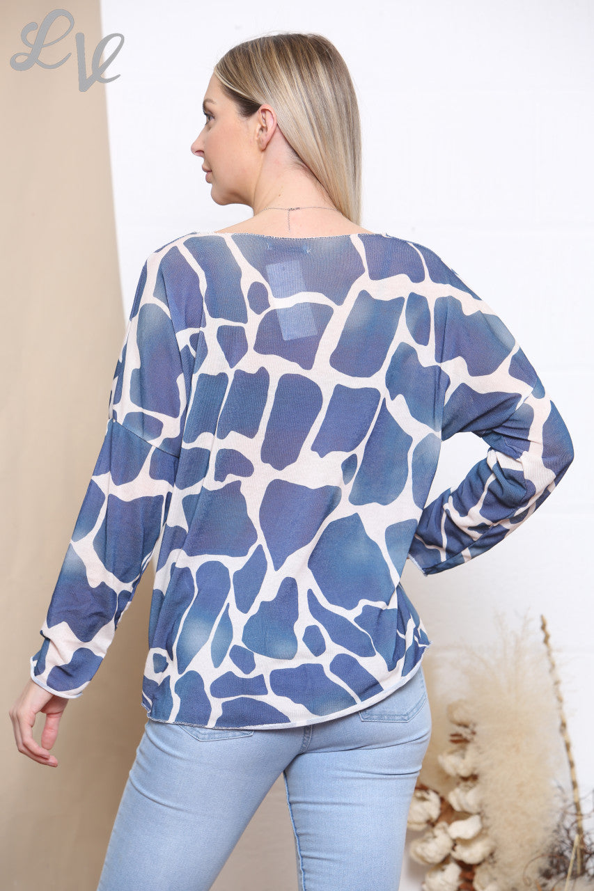 Dames Giraffe Print Fijngebreide Trui Top Denim